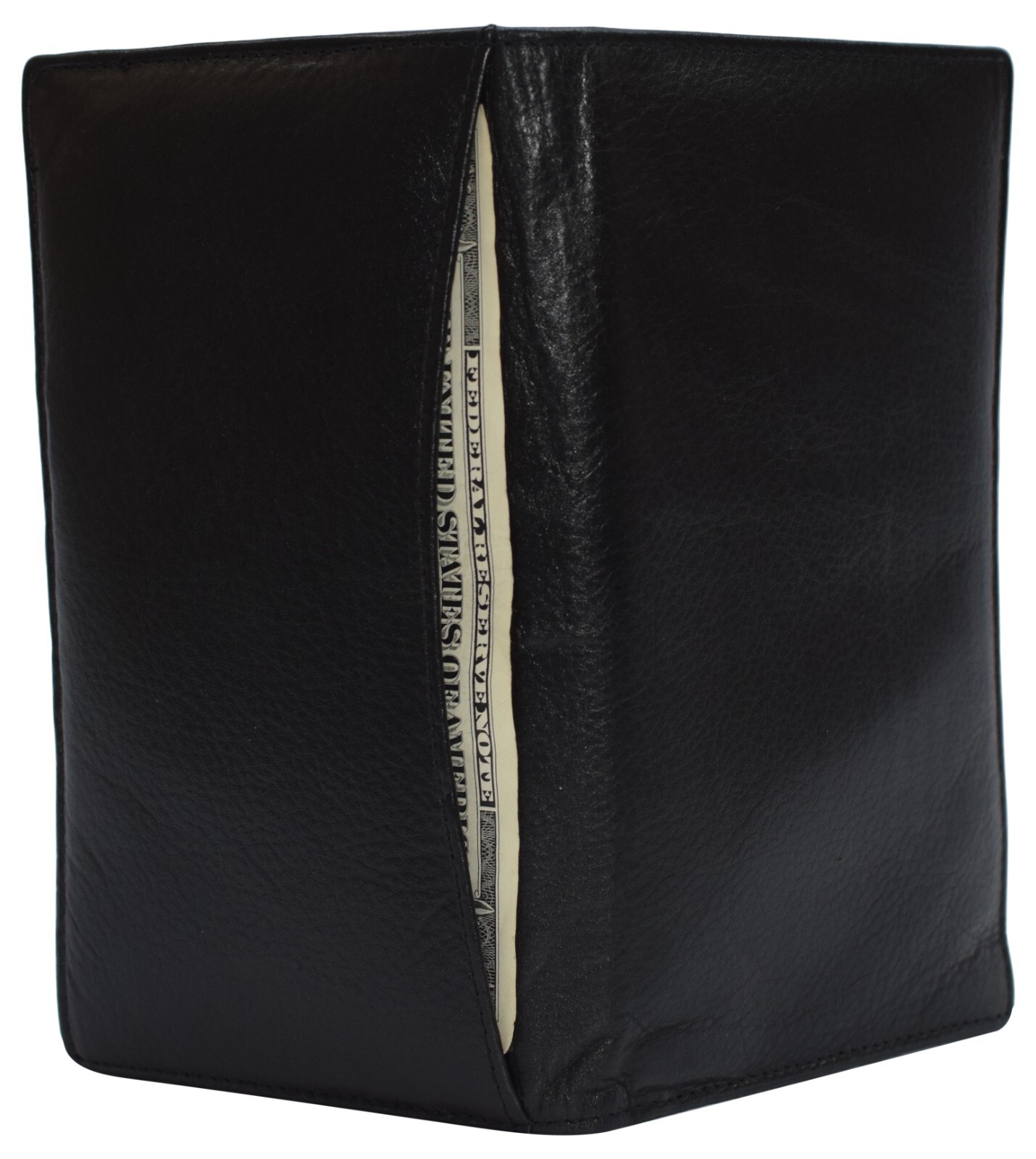 Black Genuine Leather Long Bifold ID Credit Card Money Holder Wallet Organizer.