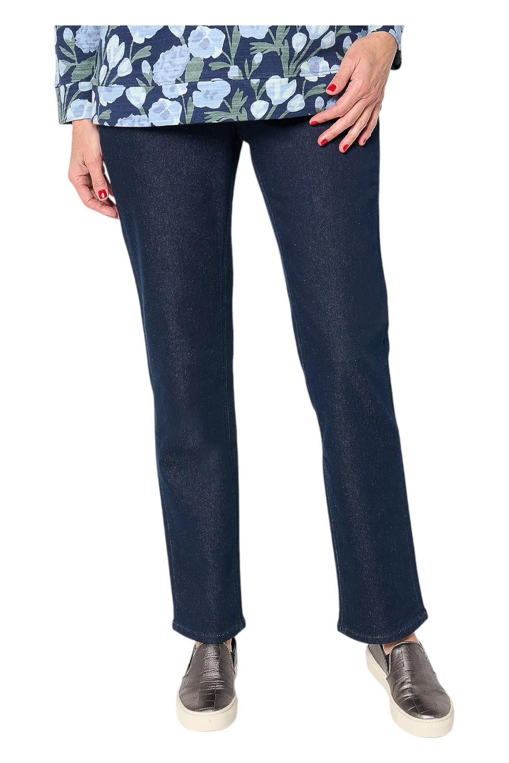 Denim & Co. Women’s Comfy Knit Straight Leg Pull-On Jean Dark Wash