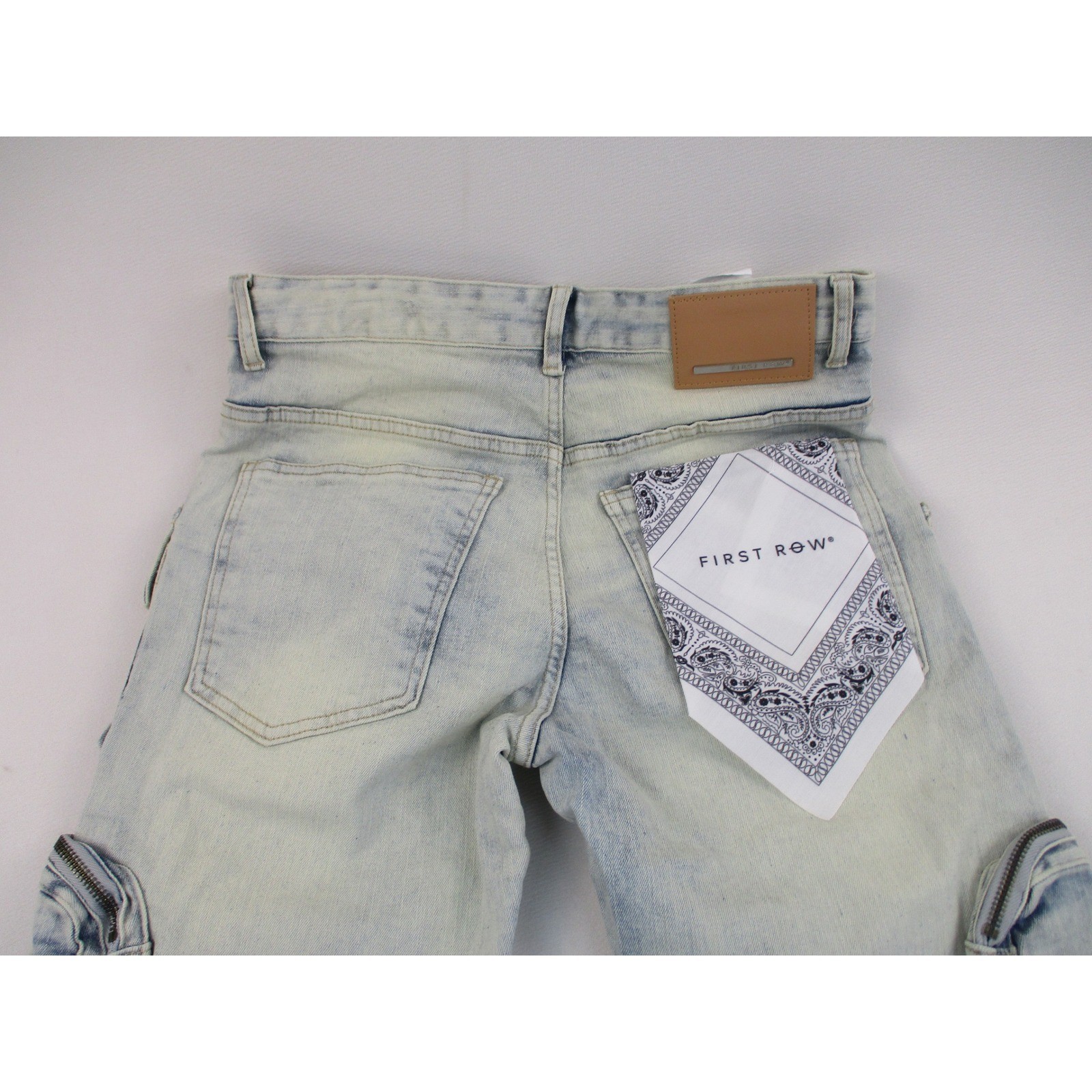 First Row Cargo Jeans Mens 30×32 Light Wash Denim Utility Pocket Streetwear