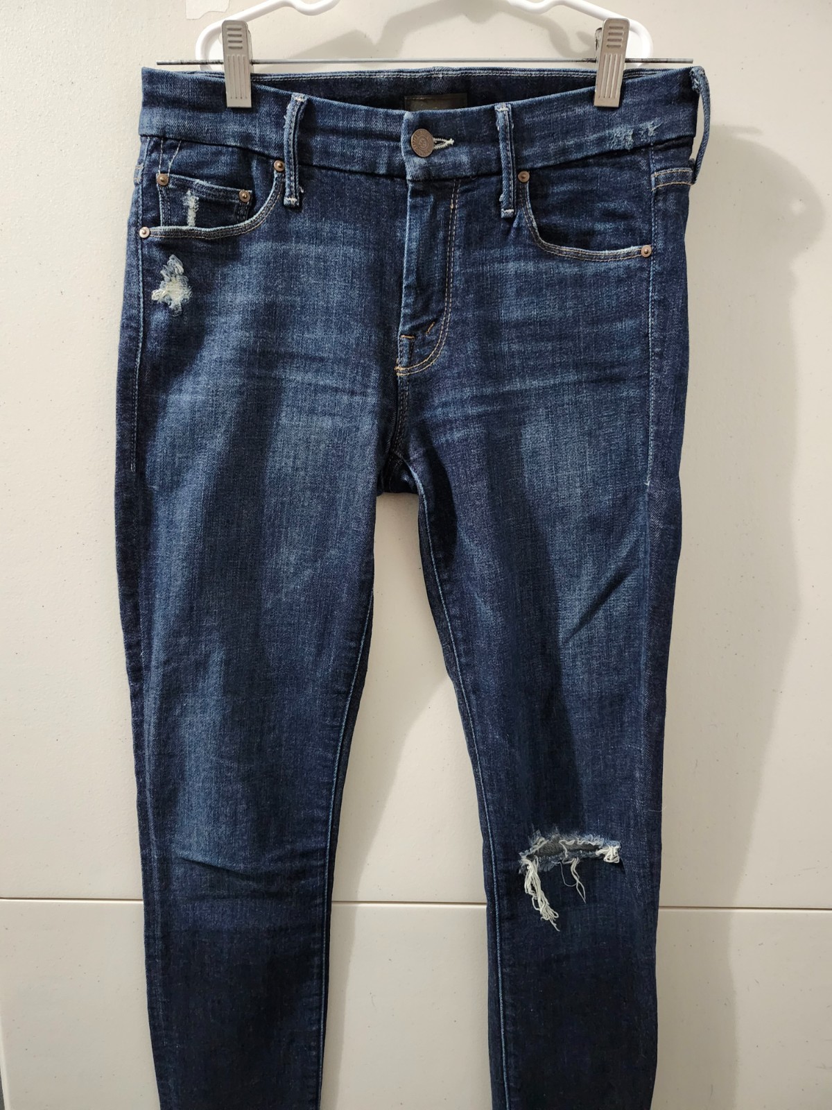 Mother Jeans Womens 26 Blue Looker Ankle Fray Partner In Crime Skinny Distress