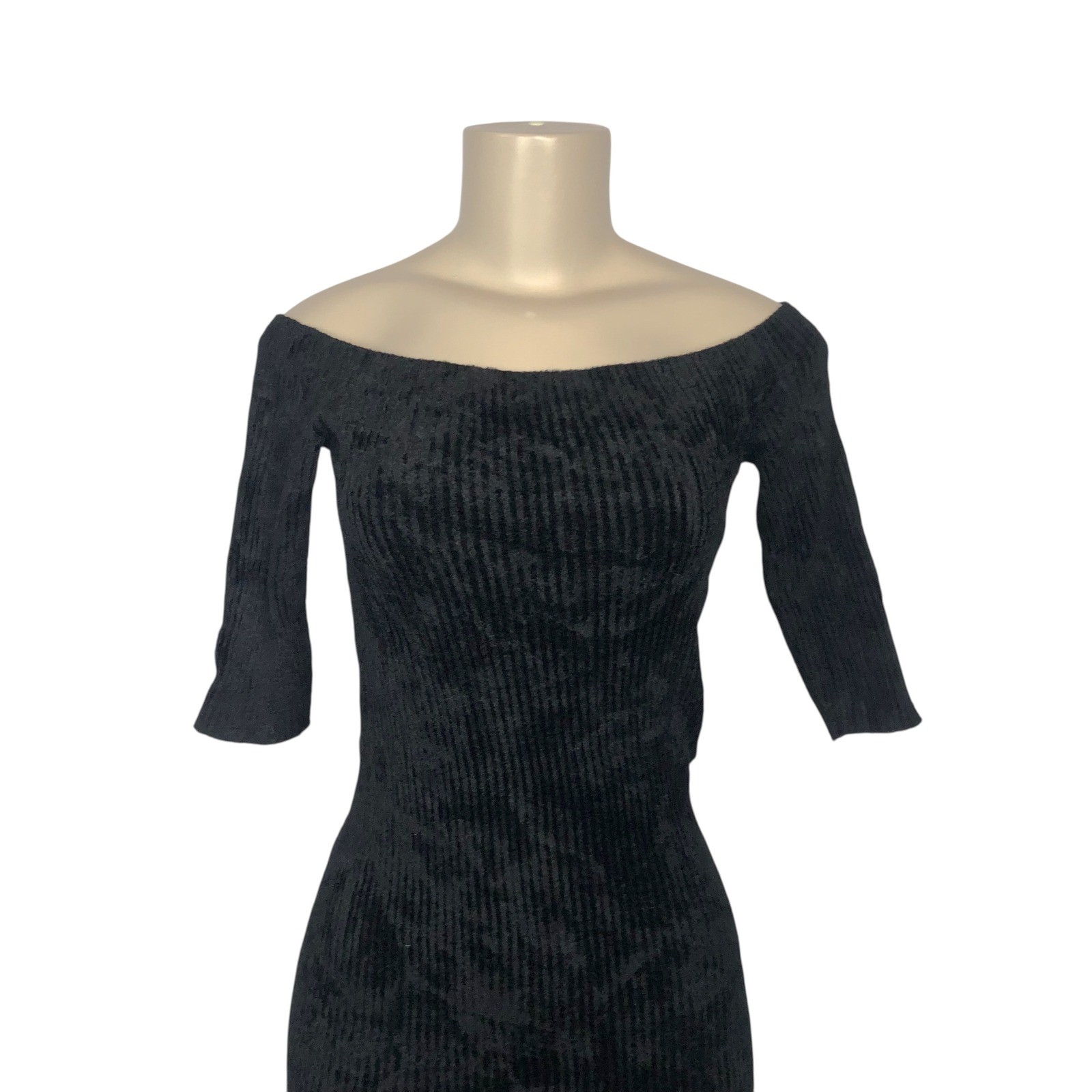 Helmut Lang Italian Yarn Off Shoulder Ribbed Knit Bodycon Midi Dress Size M