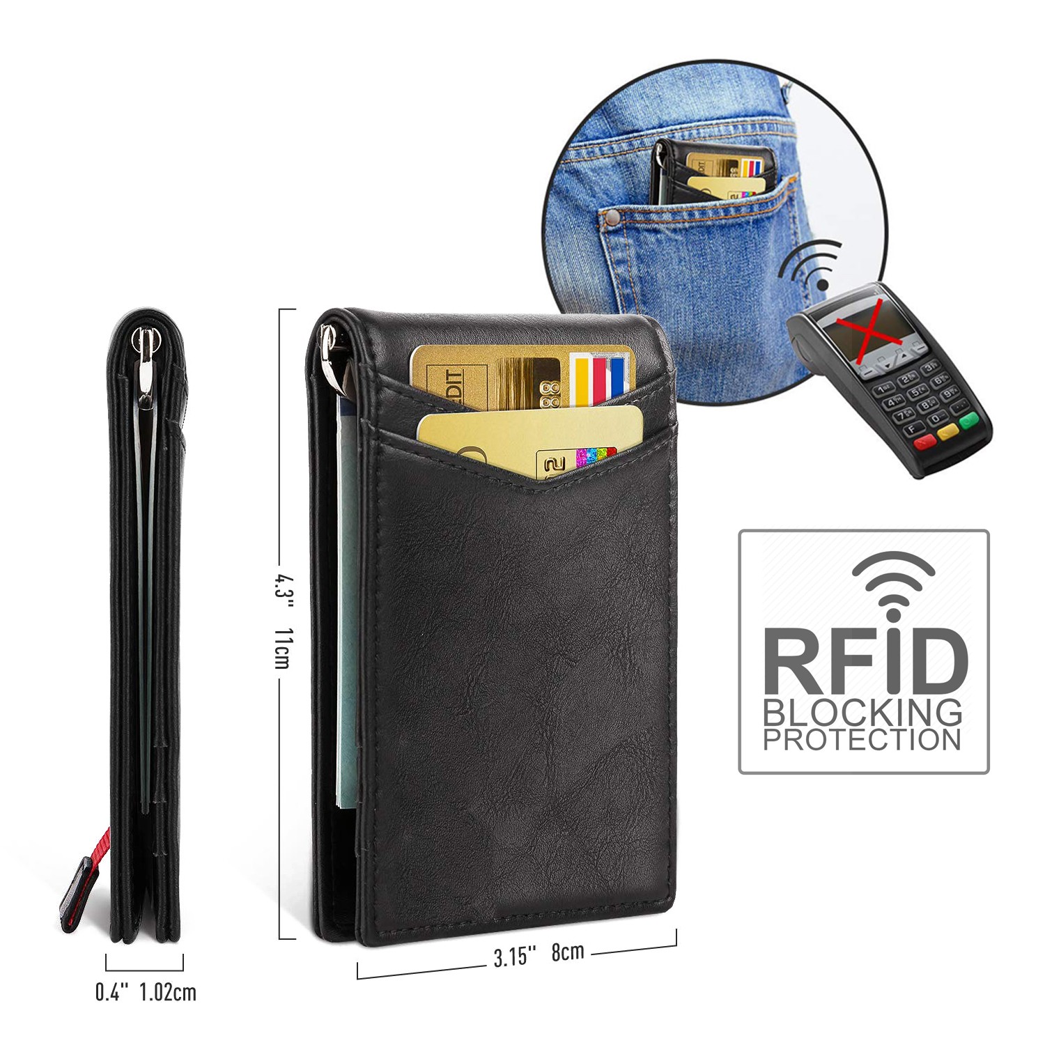 Bitcoin Black PU Leather Slim RFID Resistant Bi-fold Men Wallet