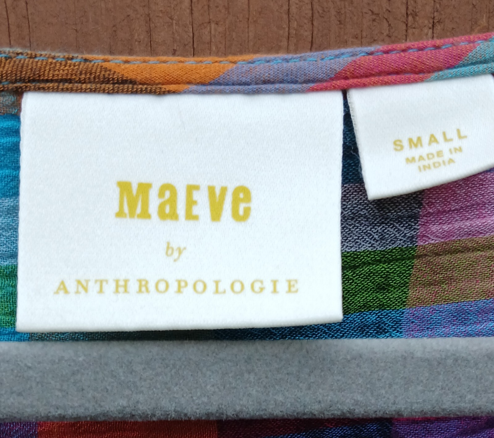 Maeve Anthropologie Multicolor Plaid Check Top Size S Ruched Drawstring Sleeve