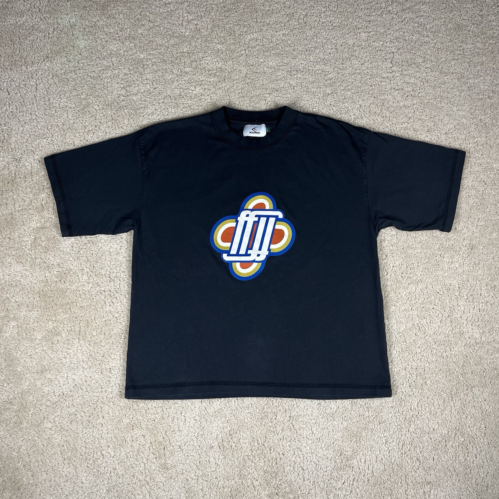 Men’s Scuffers Streetwear Cropped Boxy T-Shirt Large Black Graphic Print