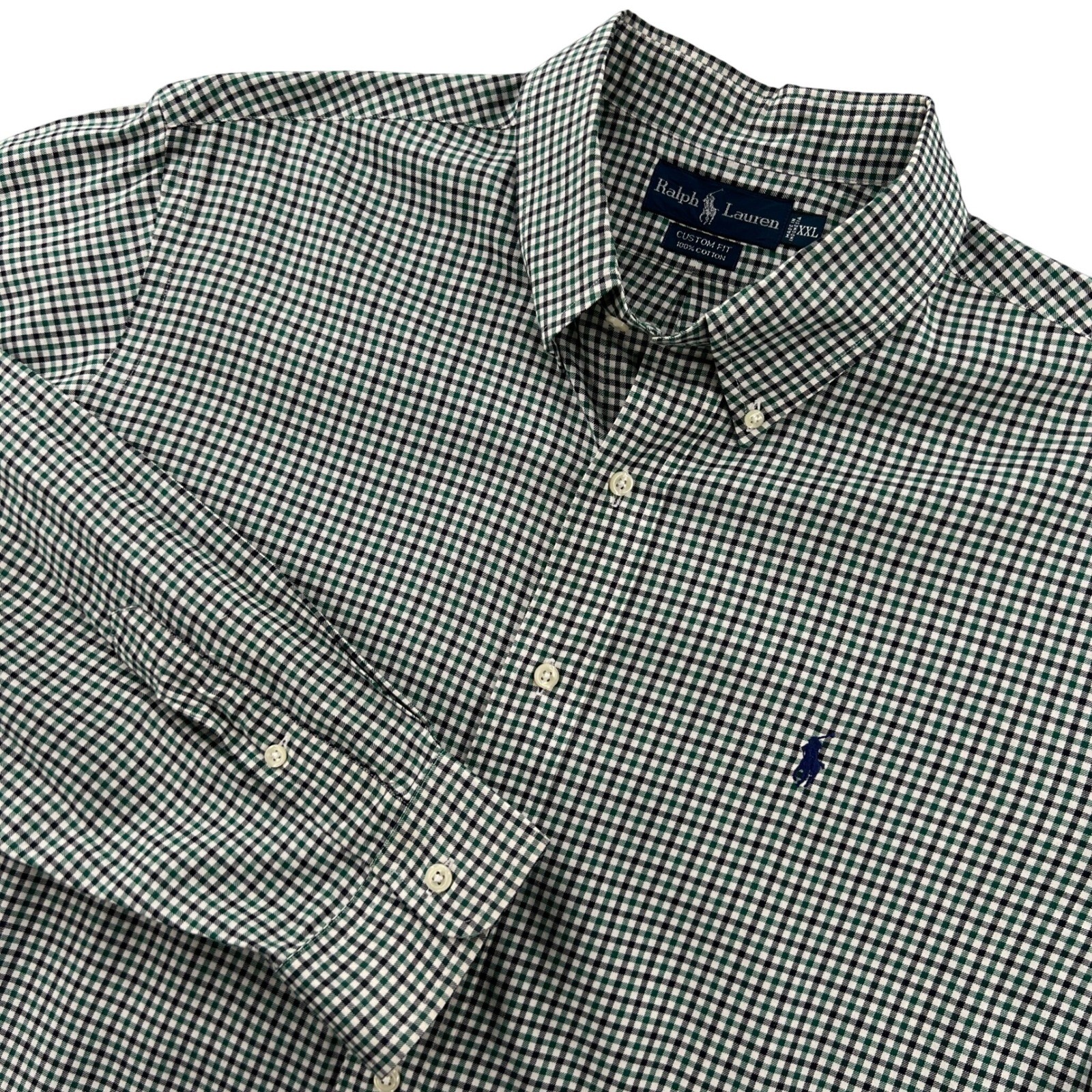 Ralph Lauren Mens XXL Custom Fit Gingham Check Button Down Shirt Green Navy Ivy