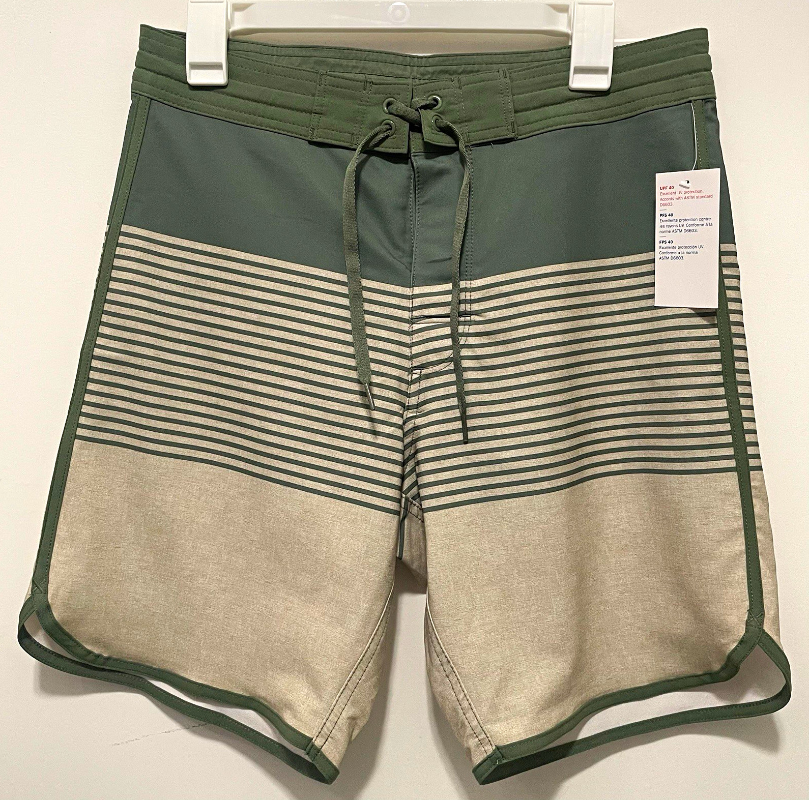 Old Navy Men’s Flex Board Shorts Size 30 Green Striped UPF40 Drawstring