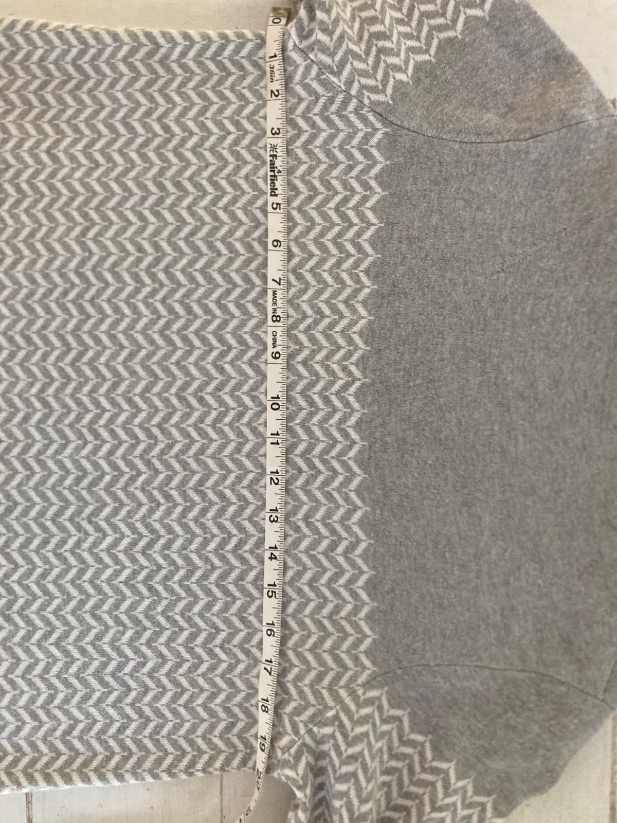 Aspen High Neck Sweater, Grey and White Chevron pattern Cozy Chic
