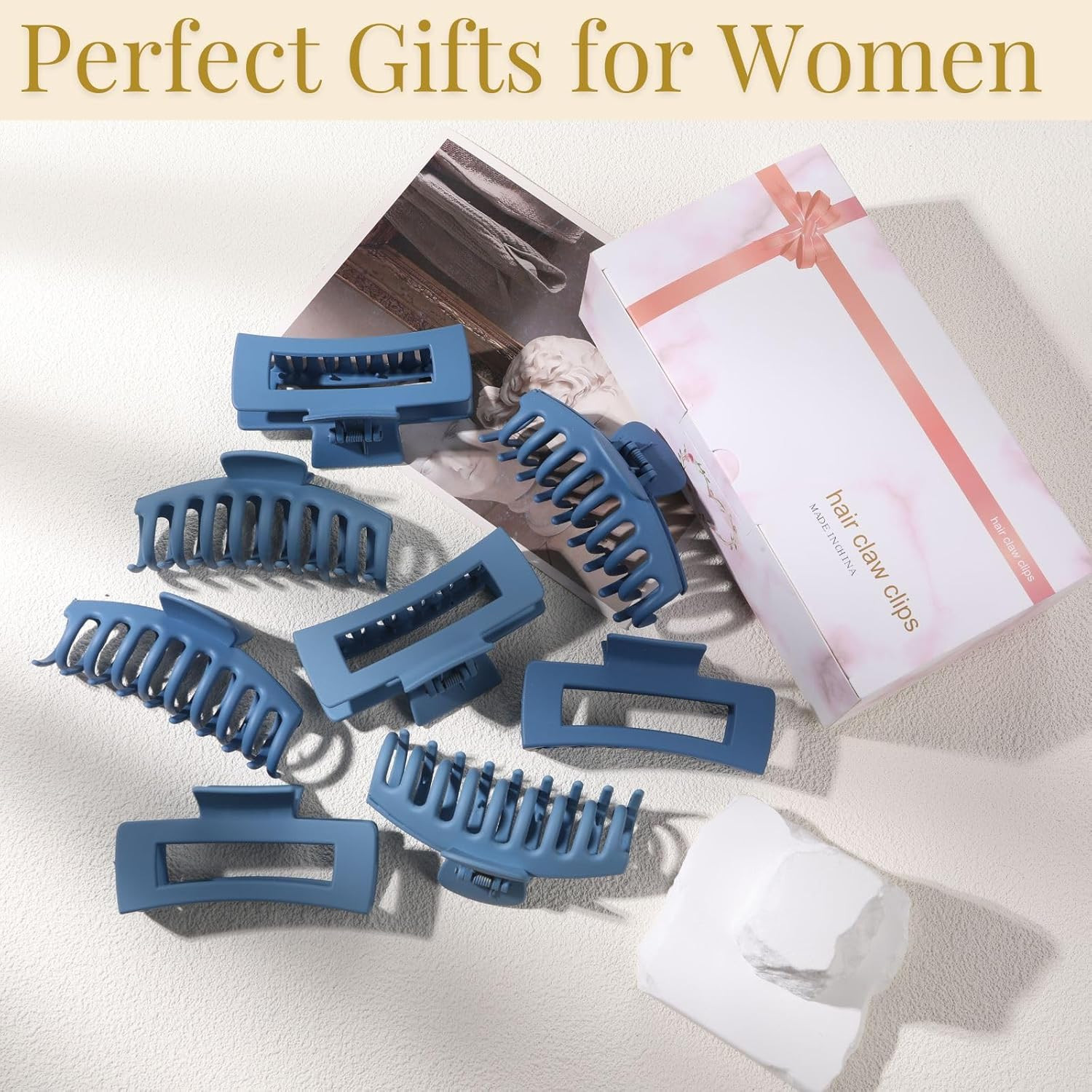 Blue Hair Clips for Women – 8 Pack 4.3 Inch Large Hair Claw Clips for Women Thin