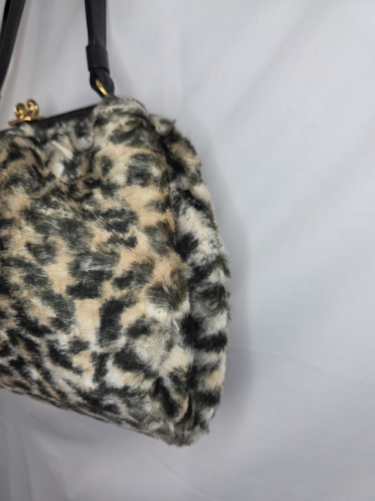 VTG 60s Ingber Purse Leopard Print Leather Handle Bow Accent Gold Hardware y2k