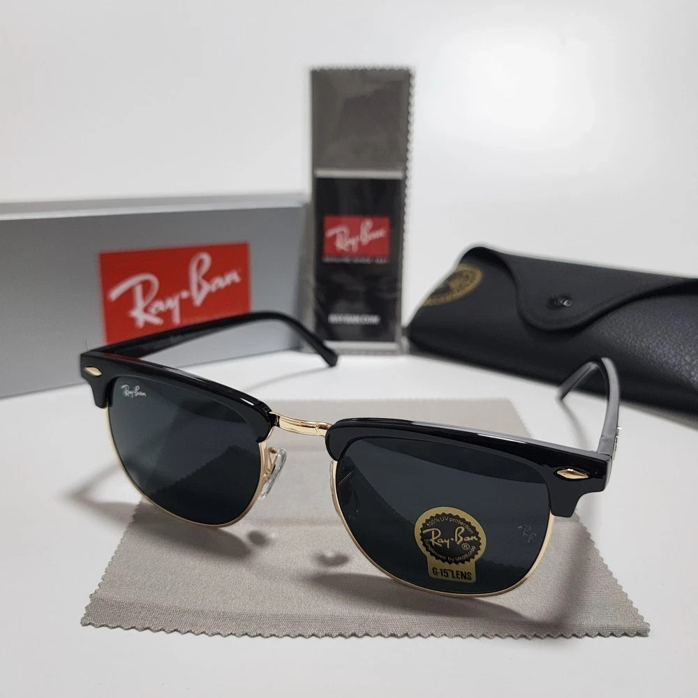 US Ray-Ban RB3016 Black Clubmaster Sunglasses Gray Glass Lens 51-21mm Men&Women