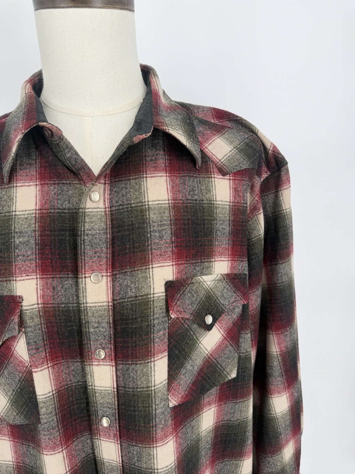 VTG Pendleton Western Wear Pearl Snap Wool Plaid Flannel Shirt Sz XL Cowboy