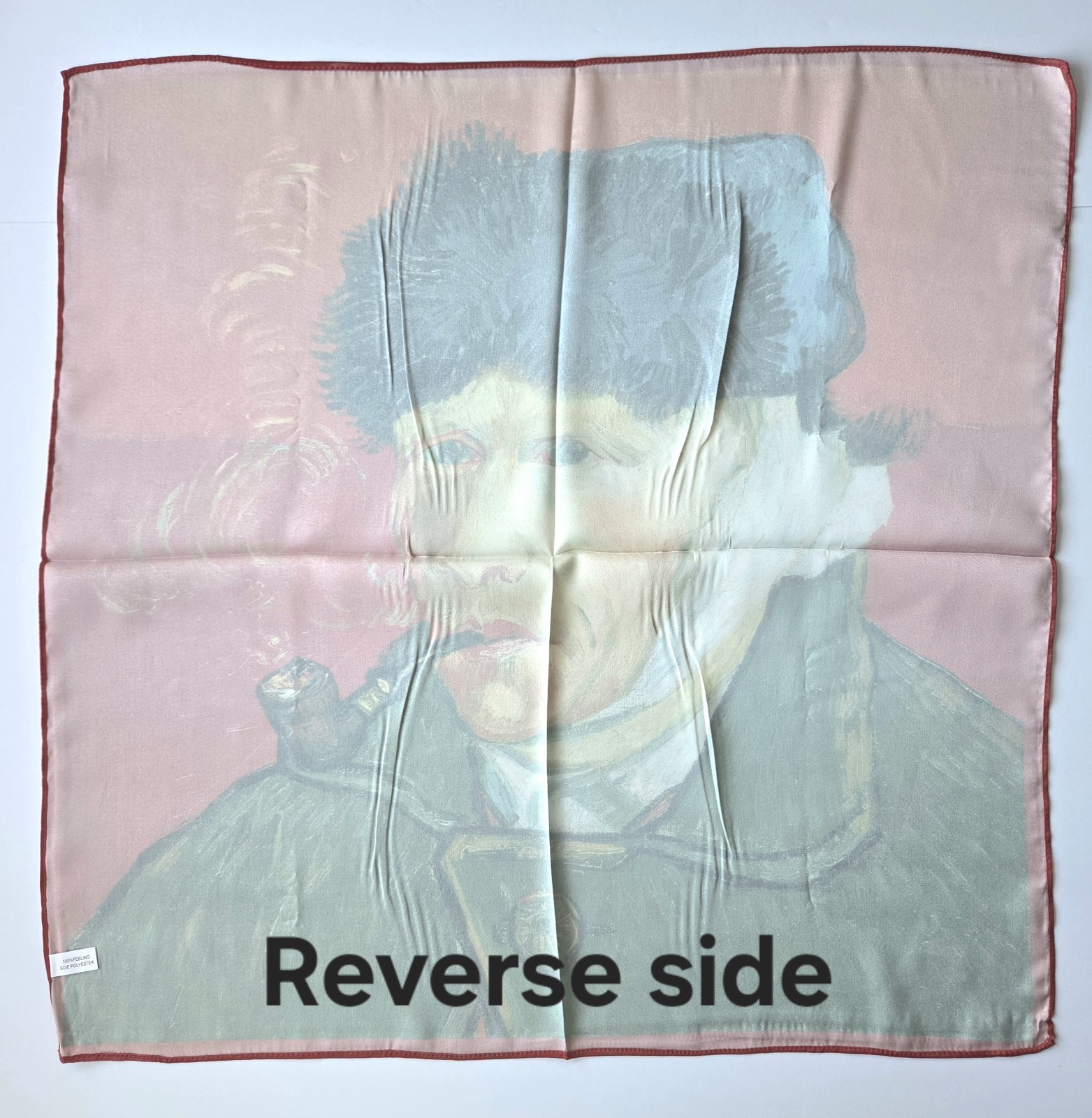NEW Van Gogh Self Portrait Art SCARF Faux Silk Red Impressionism Man 21″ READ