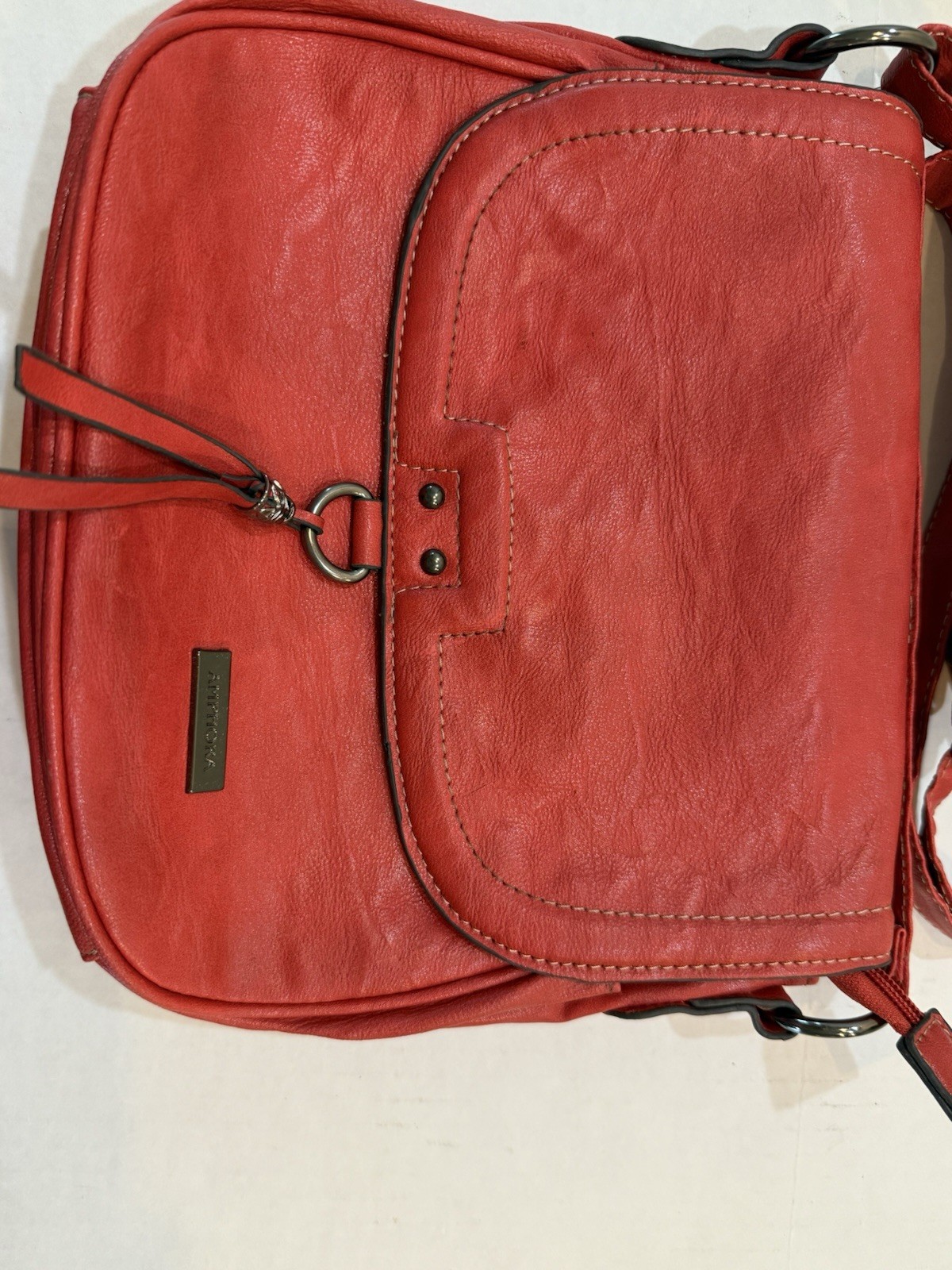 Vintage Amphora Red Leather Crossbody or Saddle-Style Adjustable Strap HTF