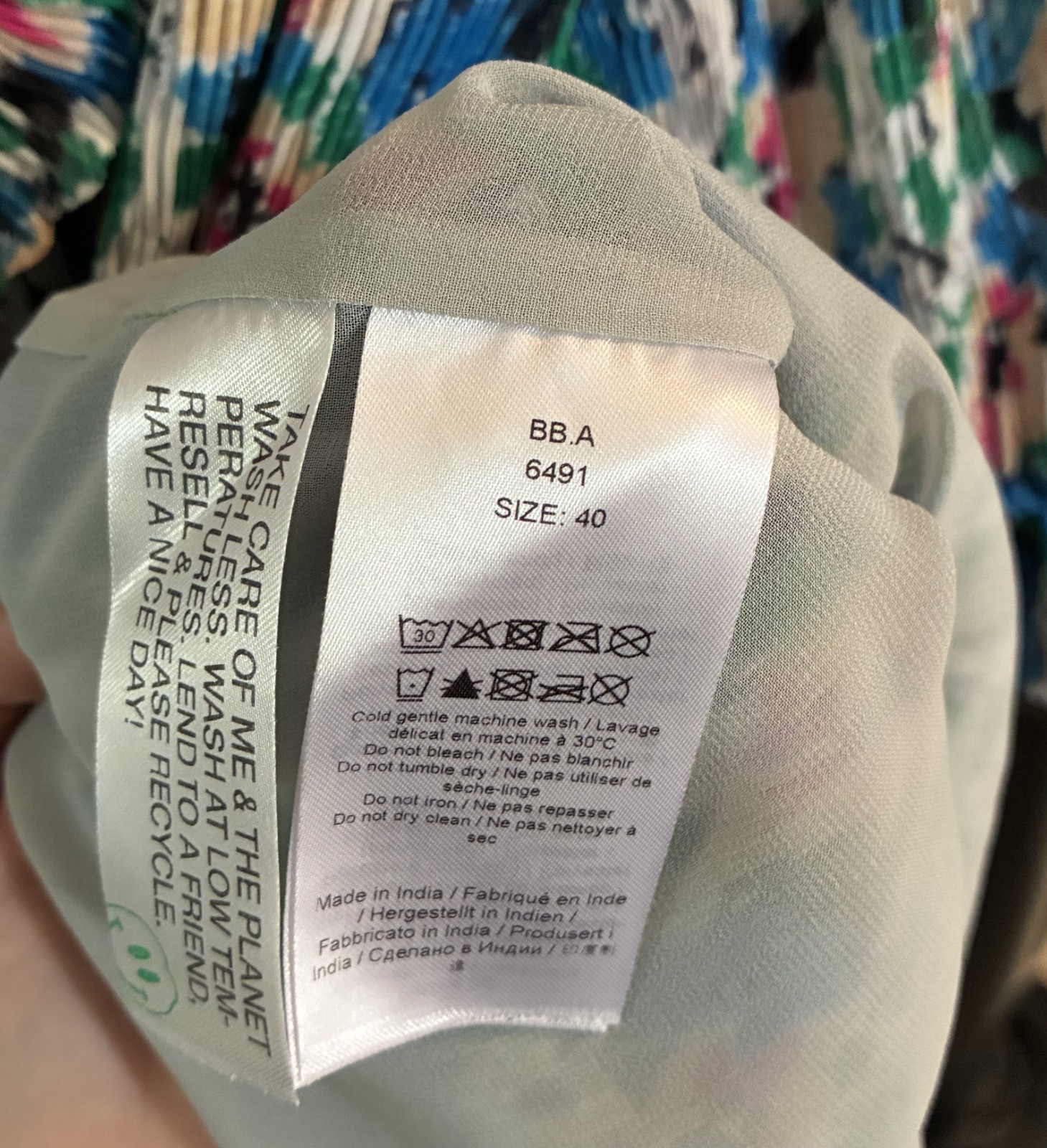 NWT Ganni Women’s Blue Green Multi Floral Pleated Georgette Top Blouse 40 US 8