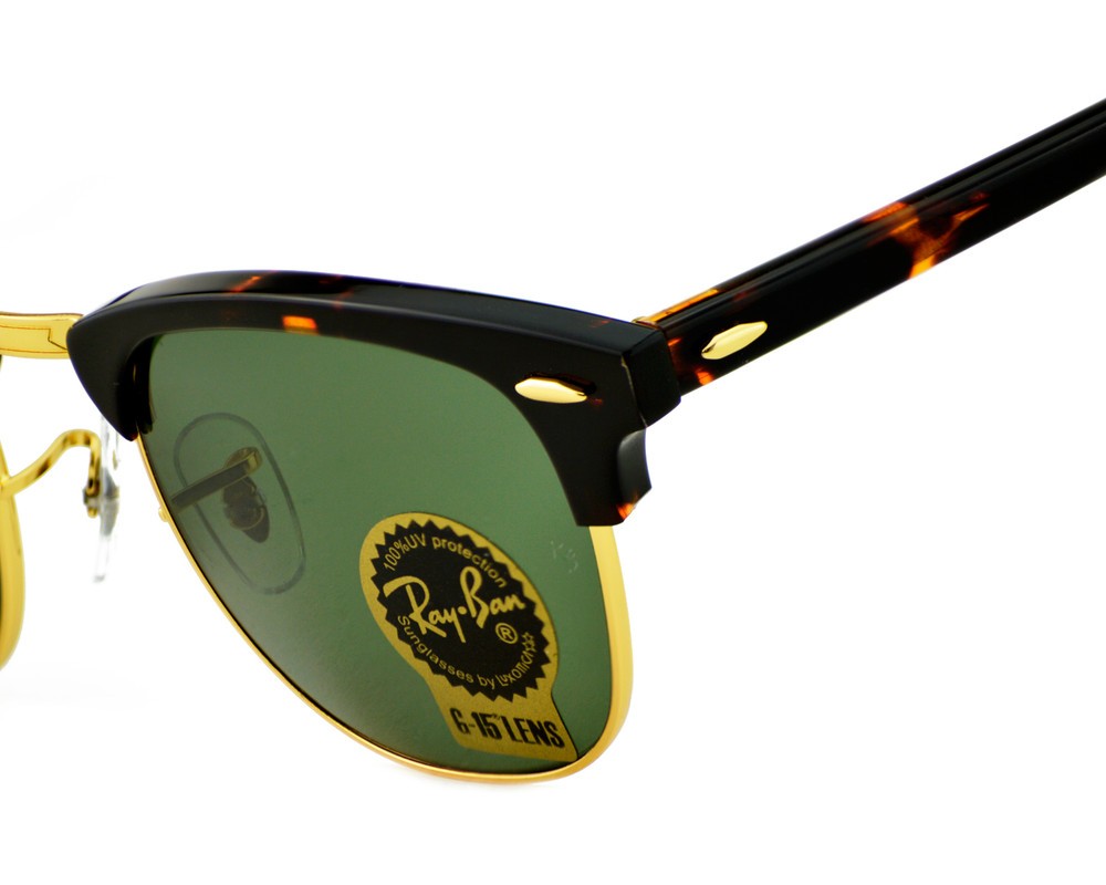 Ray-Ban Sunglasses RB3016 Clubmaster Classic Tortoise Frame Green Lenses 51mm