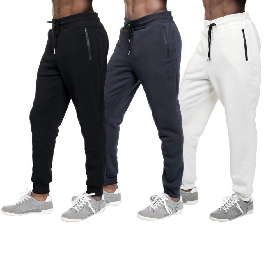 3 PACK: Men’s Fleece Lined Slim Fit Casual Tech Jogger Sweatpants Zipper Pockets