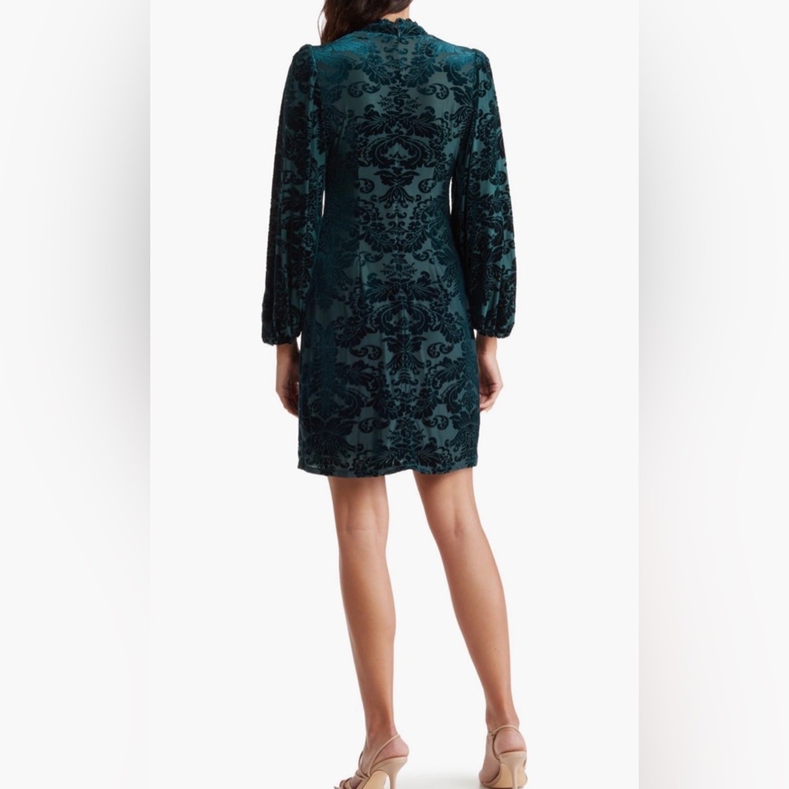 Vince Camuto Teal Velvet Burnout Mock Neck Dress 12 Goth Chic Luxury Cocktail