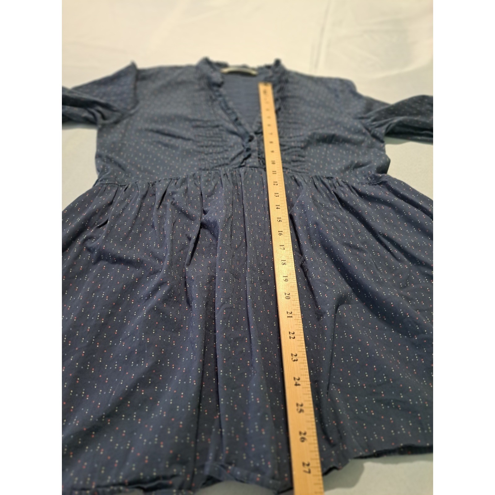 Wayward Fancies eShakti Blue Pintuck Babydoll Tunic Top Polka Dot Size L-12