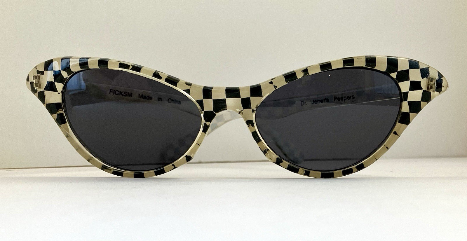 Cat Eye Small School Play Theater Clear Glasses Black Check Pattern China