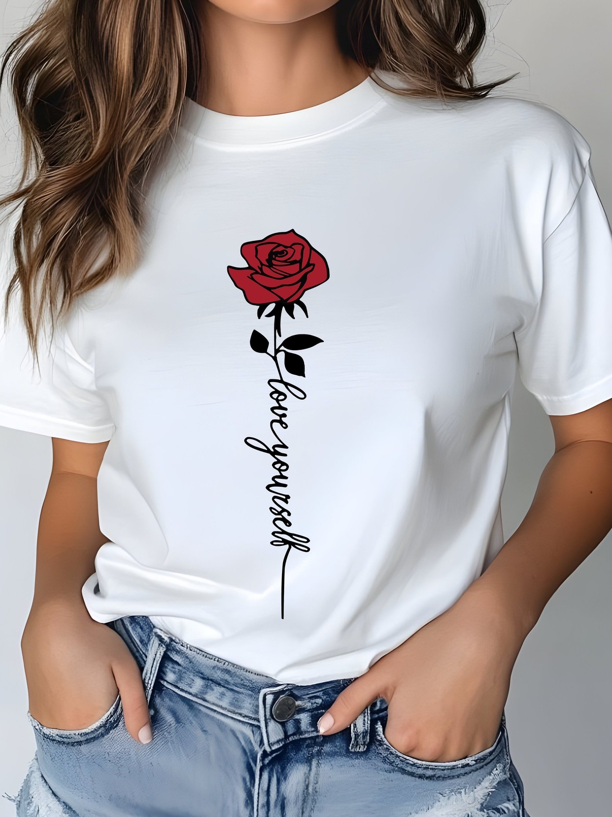 Love Yourself Rose T-Shirt | Minimalist Floral Empowerment Graphic Tee