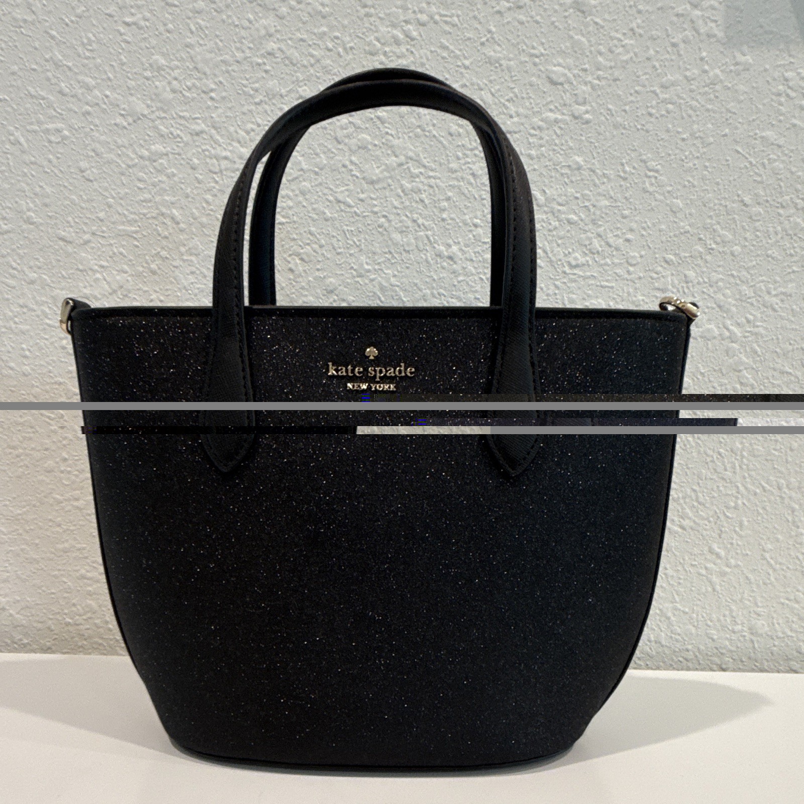 kate spade new york Black Glitter Small Satchel Top Handle Zip Detachable Strap