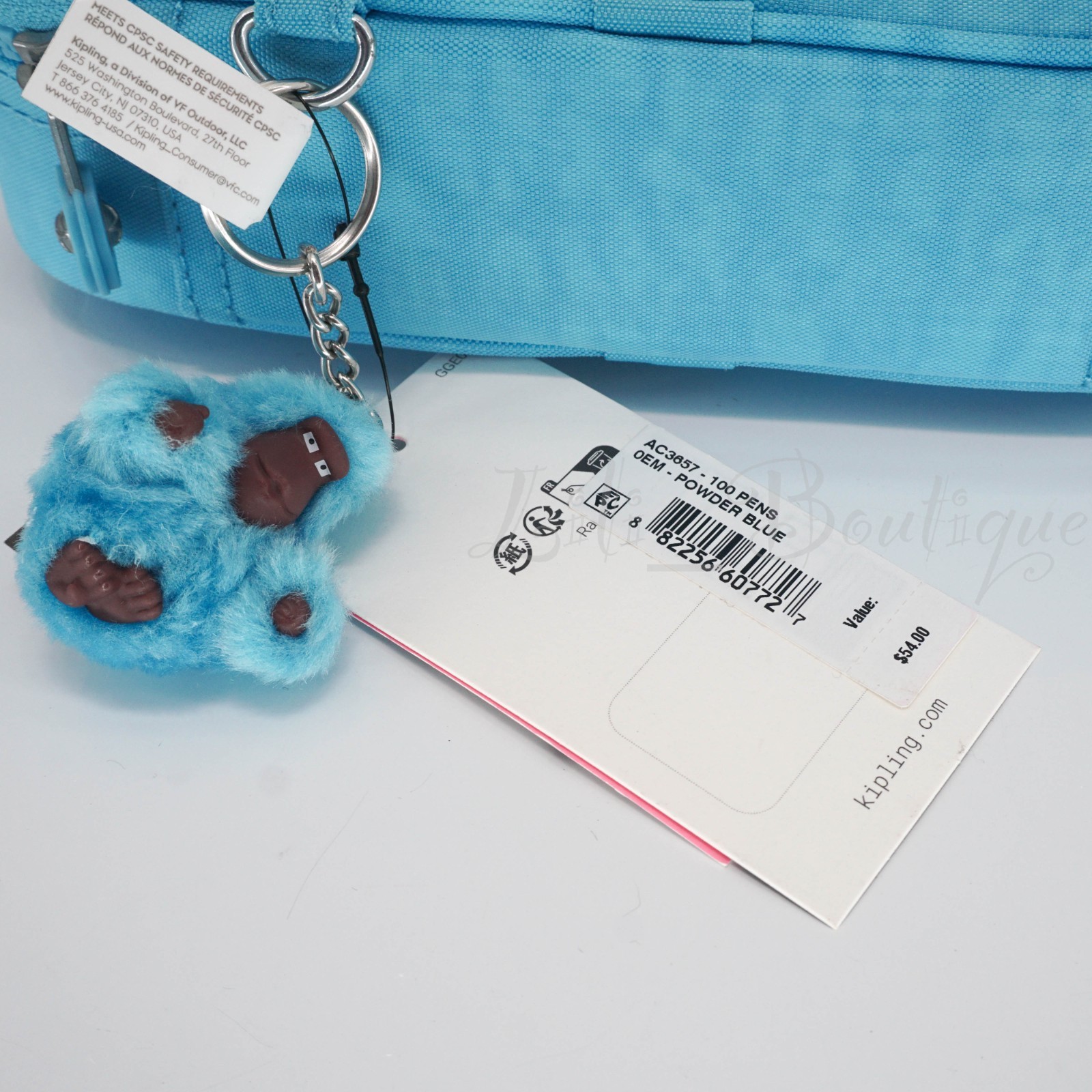 Kipling 100 Pens Case Pencil Accessory Box Polyamide AC3657 Powder Blue NWT $54