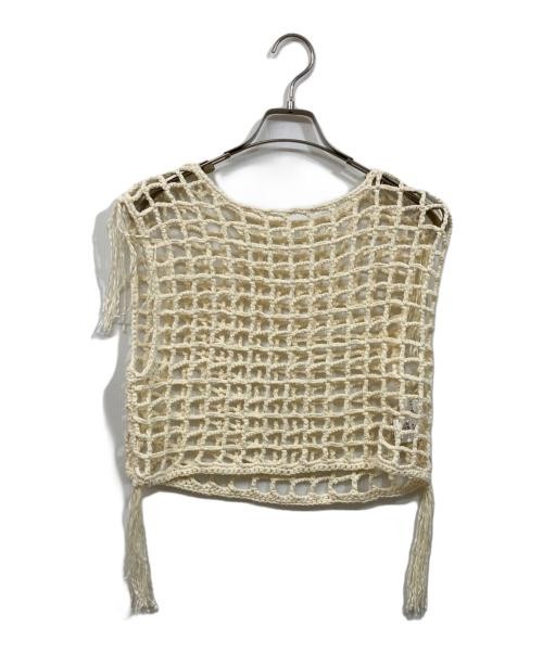 YENN Ivory Melange Mesh Tank Top Ladies Free Size Cropped Sleeveless Casual
