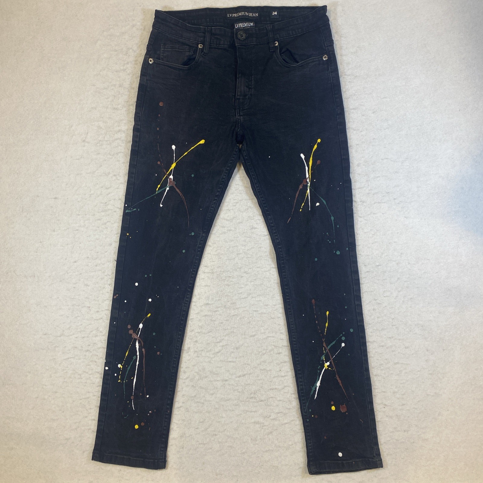 LV Premium Women’s Jean Paint Splatter Slim Leg Size 34 Black