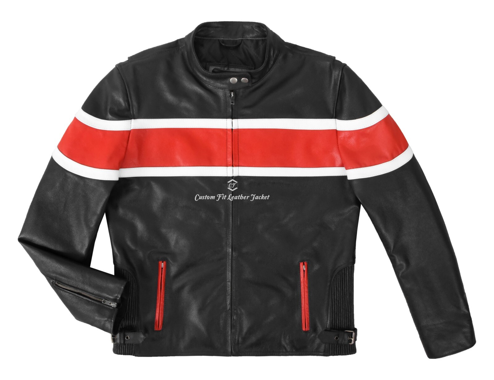 THUNDERSTRIKE Men’s Biker Leather Jacket Black Cafe Racer Style Motocross Jacket