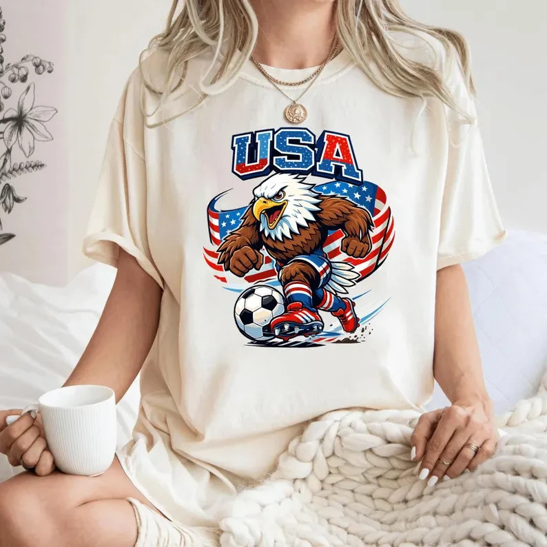 USA Soccer Eagle Graphic Tee, Patriotic American Flag Football Shirt