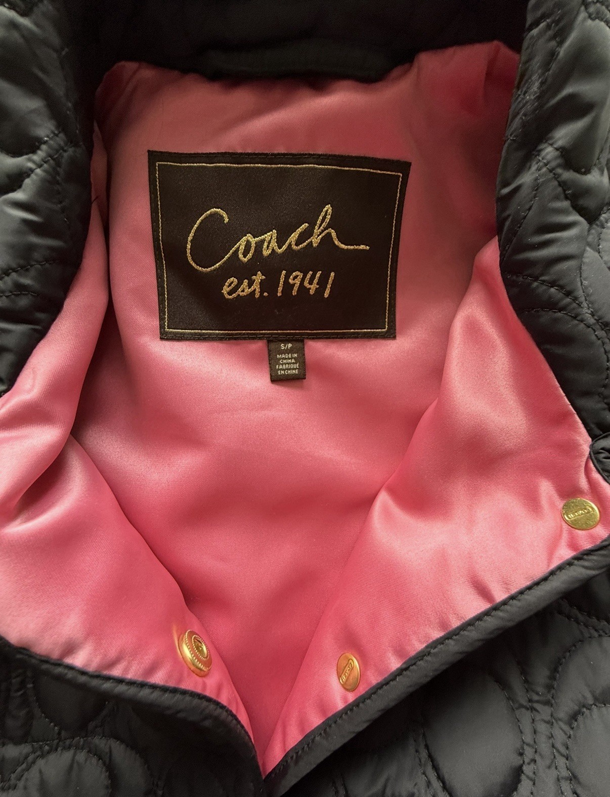 Coach Monogram C Logo Quilted Black & Pink Jacket