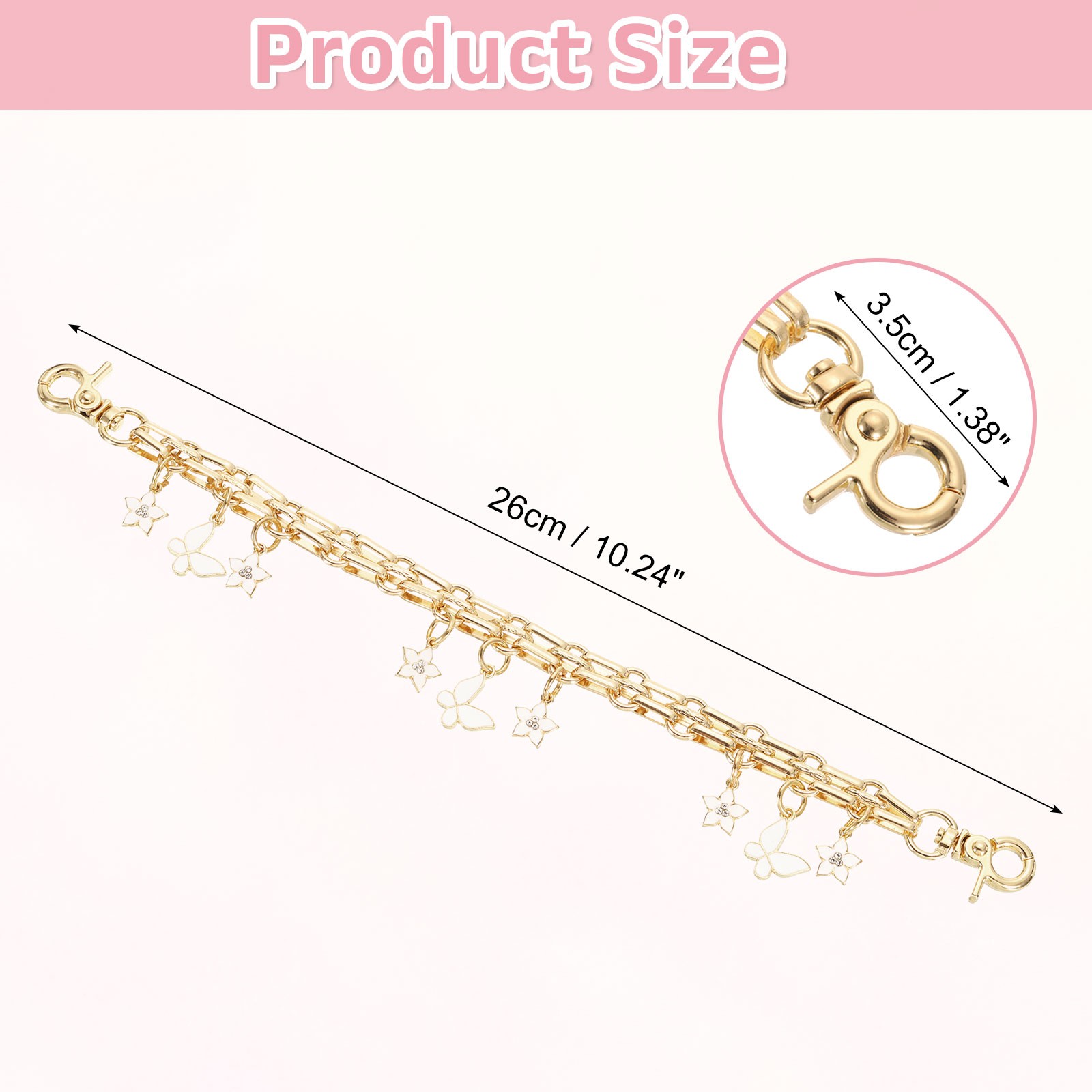 1Pcs 10″ Flowers Butterfly Pendant Handbag Chain Strap, White