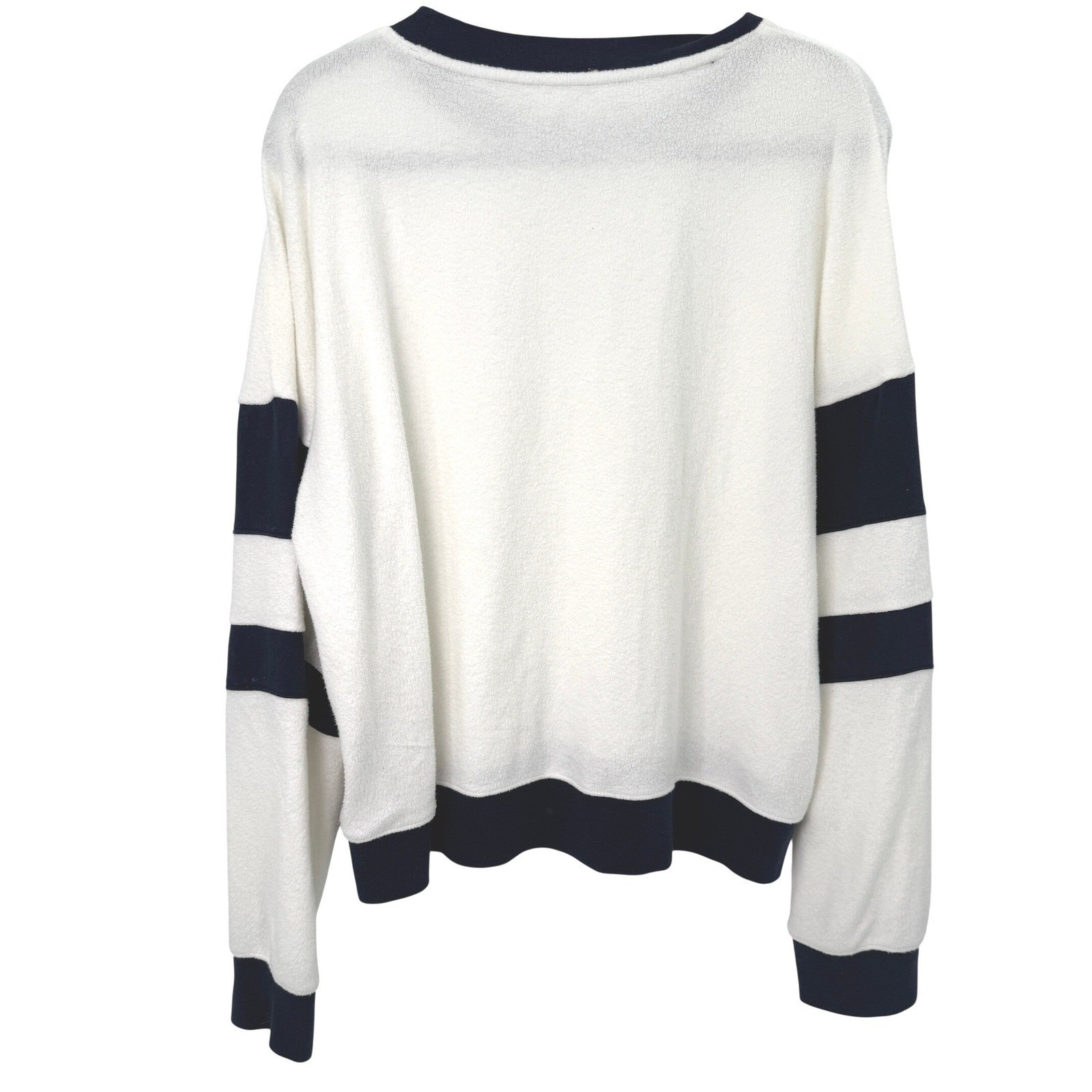 Faherty Beach Fleece Ringer Crew Women L Coastal Nautical Retro Preppy Soft