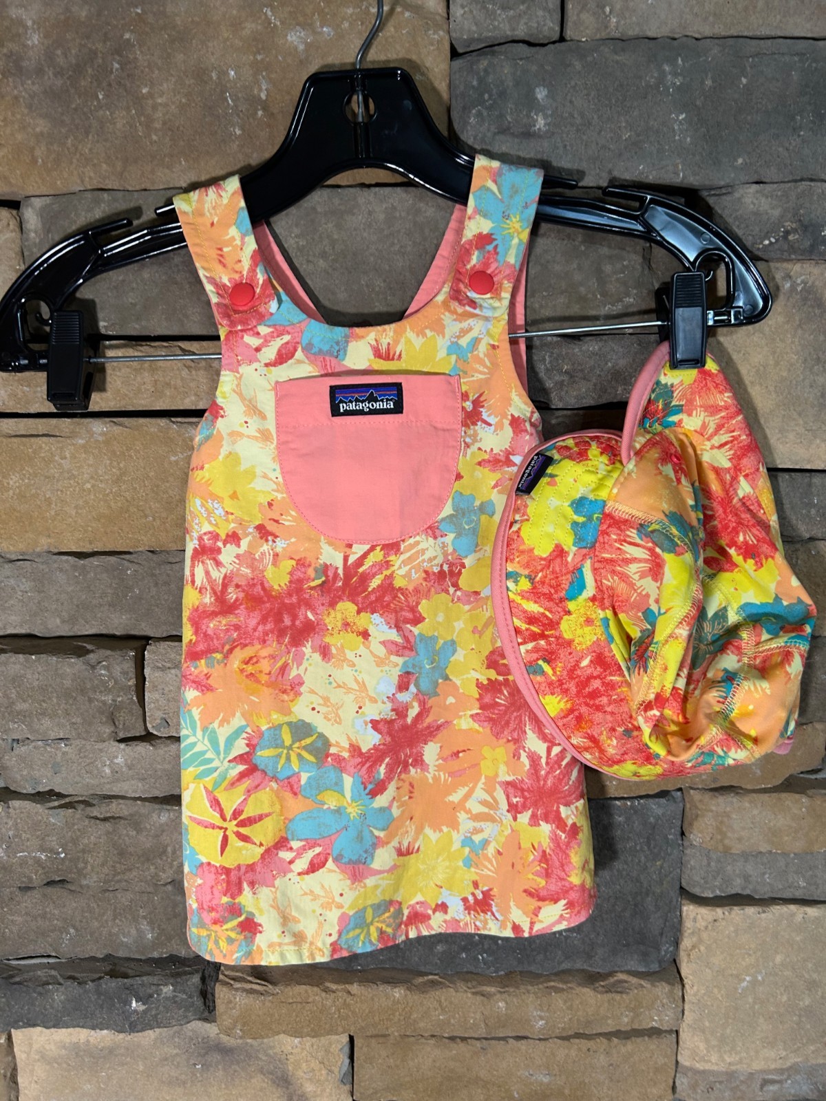 Baby Patagonia Reversible Baggies/Apron Jumper with Hat (missing bloomers)