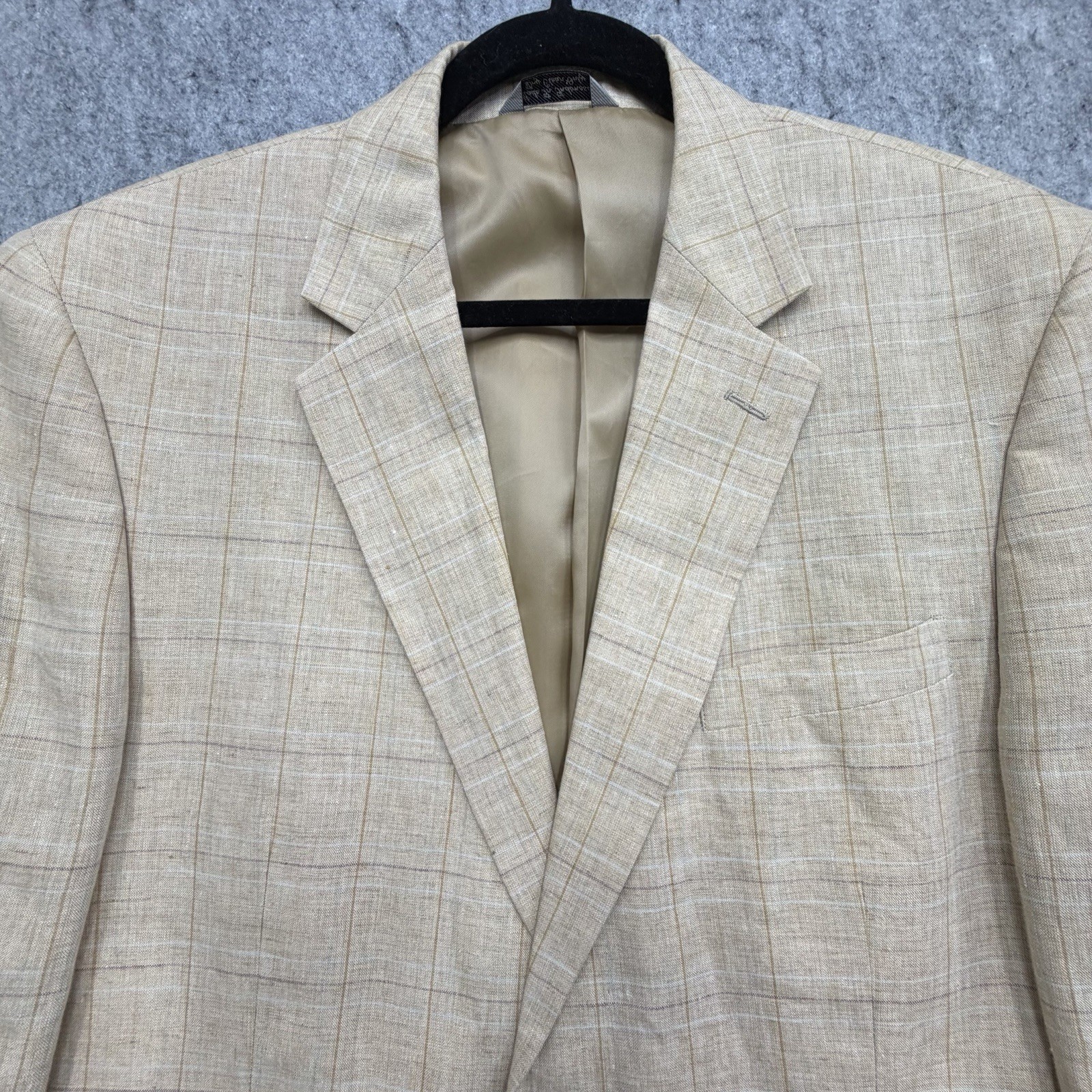 Haspel Blazer 42R Beige Windowpane Plaid 100% Linen 2-Button Sport Coat Jacket