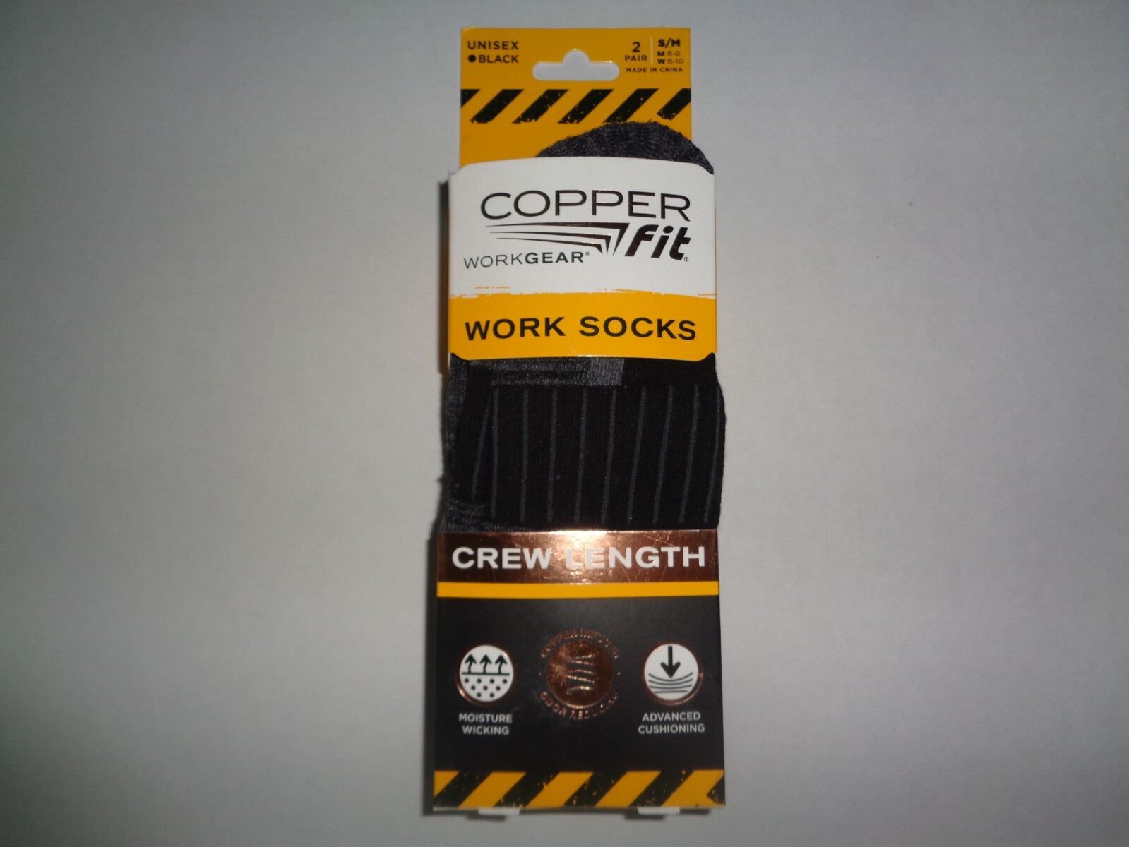 Copper Fit Copper Infused Crew Socks 2 Pair S/M Size Men 5-9 Women 6-10 Black