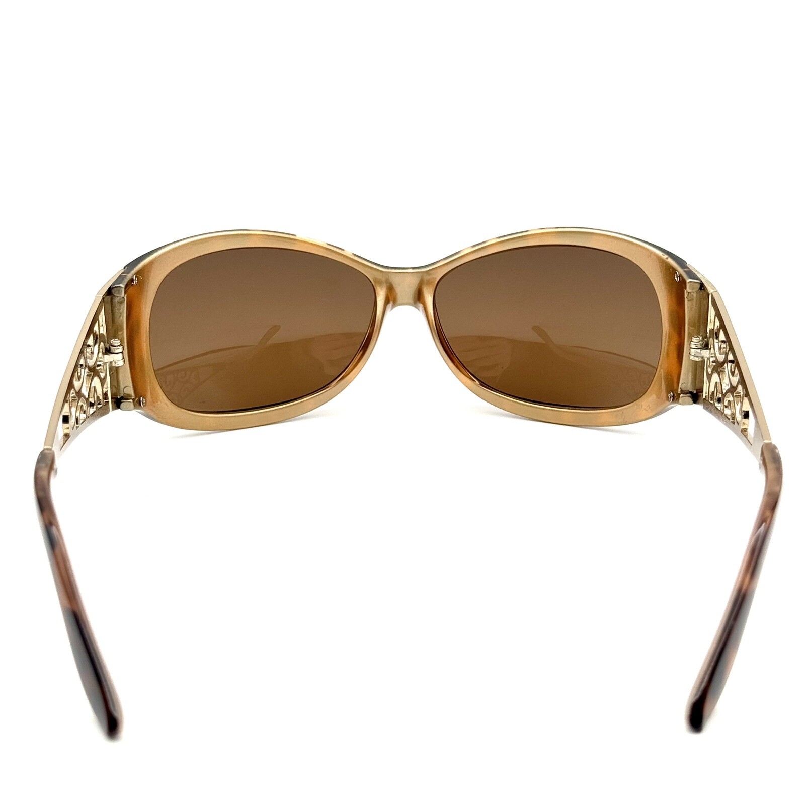 Fashion Oval Sunglasses Brown Tortoise Shell & Designer Ornate Frame Gold Metal
