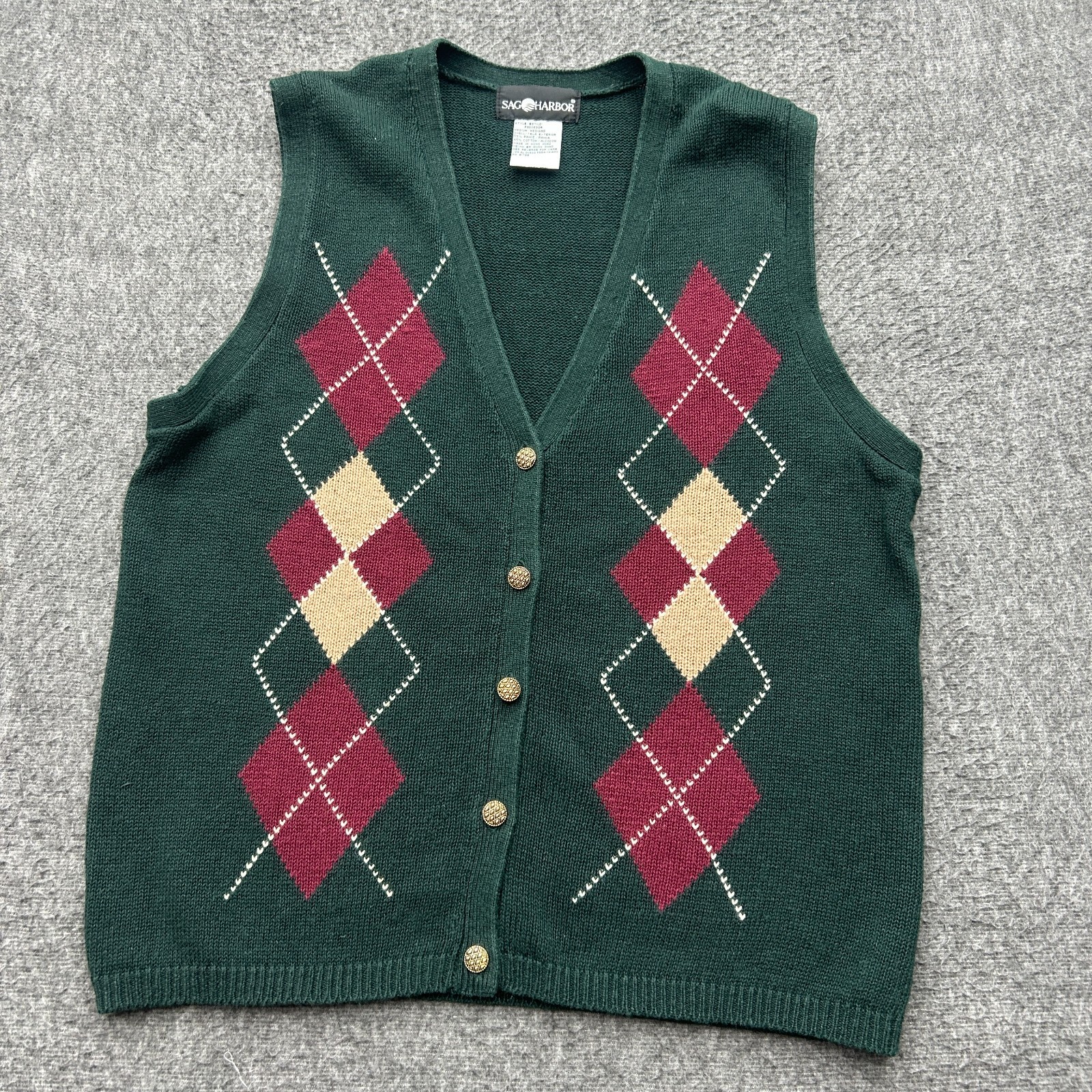 Sag Harbor Vest Medium Green Sweater Vest Argyle Coastal Grandma Golf