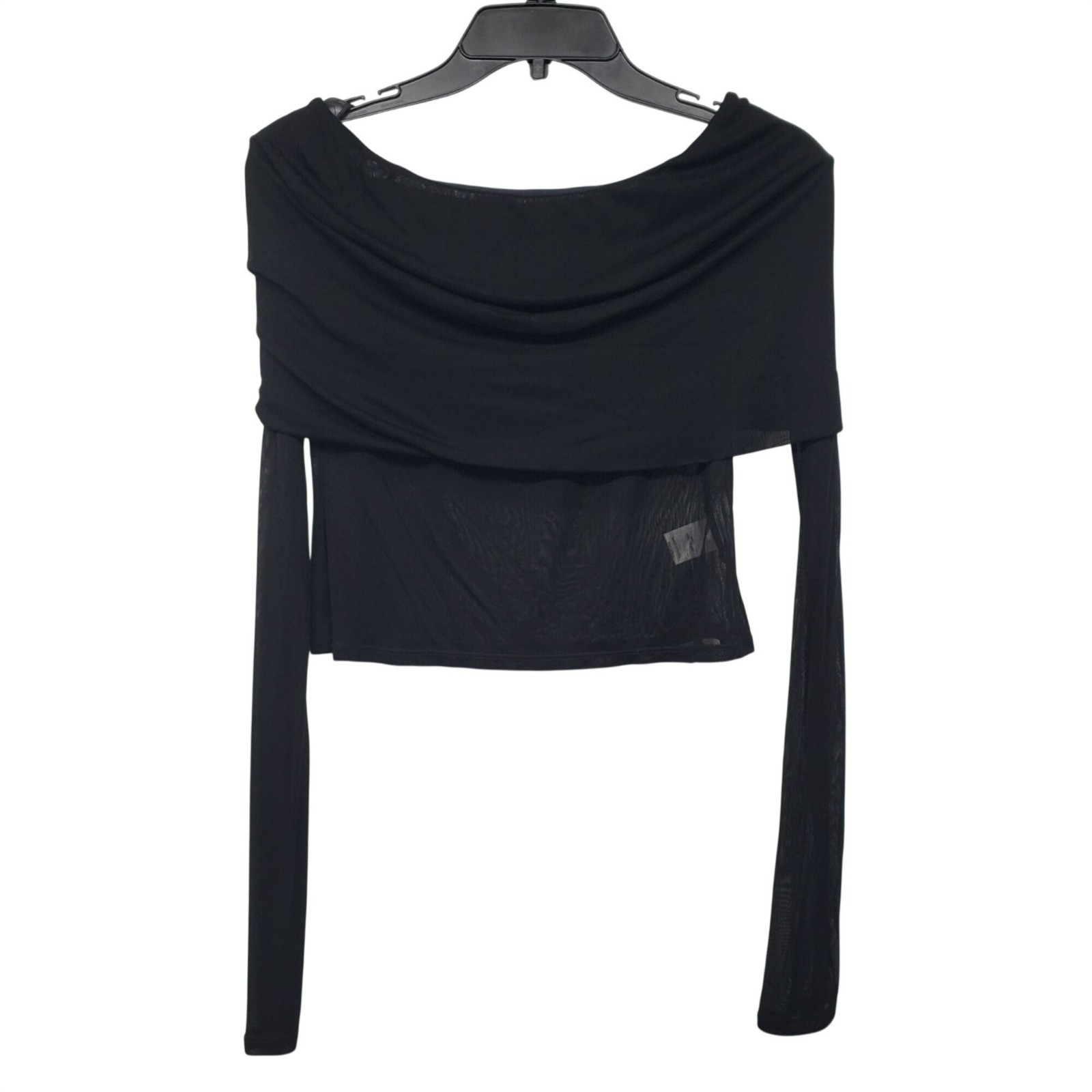 HELSA Revolve Black Sheer Knit Off The Shoulder Top Mesh Jersey Long Sleeve