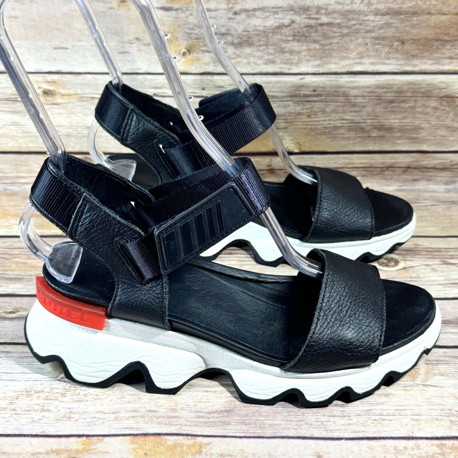 Sorel Womens Black White Red Kinetic Impact Slingback Platform Sandals Size 9