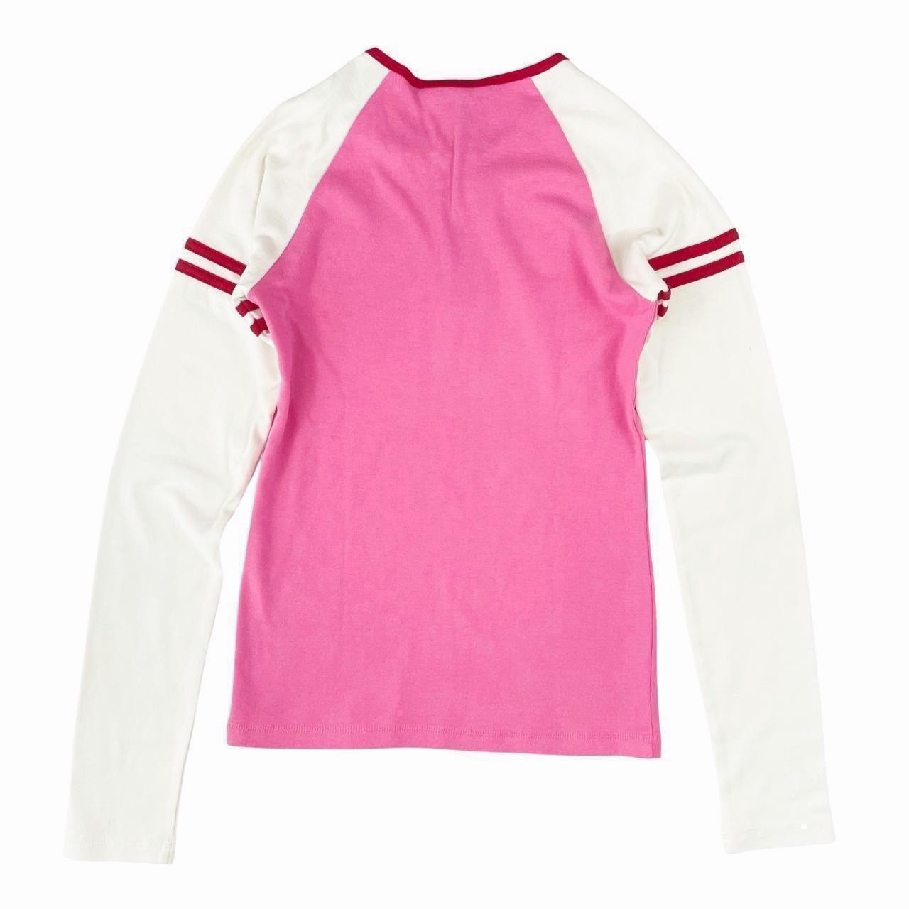 Abercrombie Pink White Red Colorblock Raglan Henley Button Knit Top Juniors XL