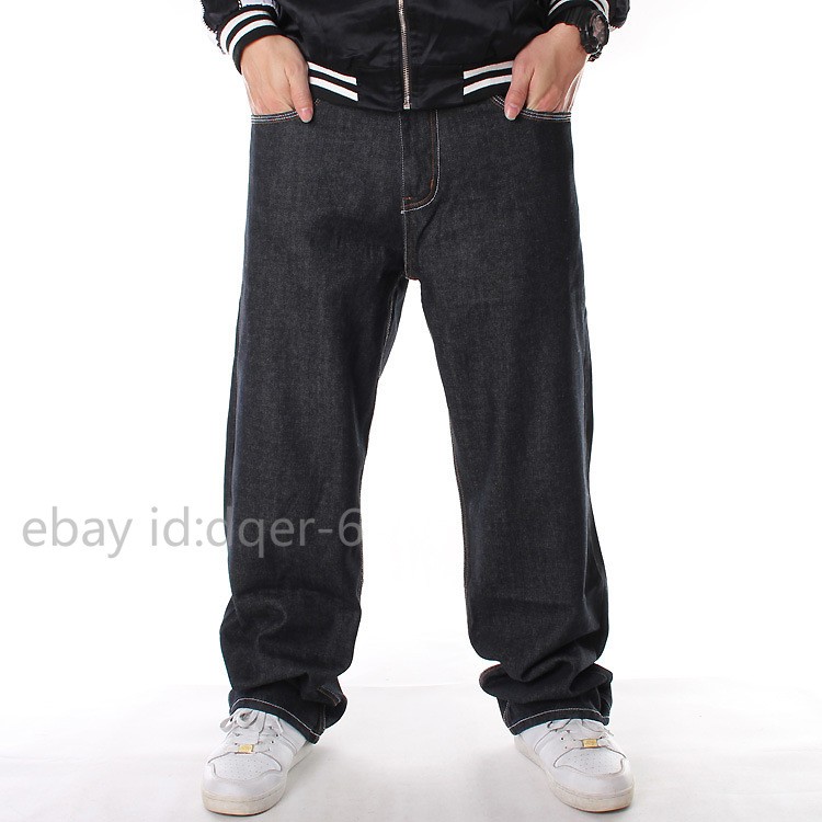 New Men’s Black Jeans Denim Baggy Loose Casual Pants Trousers Hip-Hop W30-W42