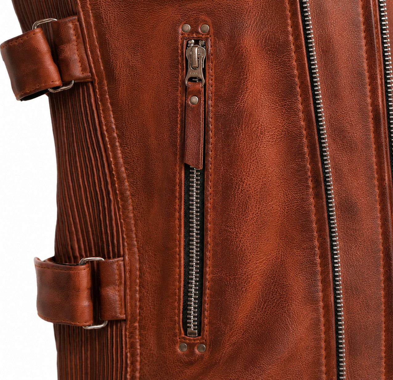 Mens Brown Leather Biker Vest Motorcycle Waistcoat Zip Front Riding Vest