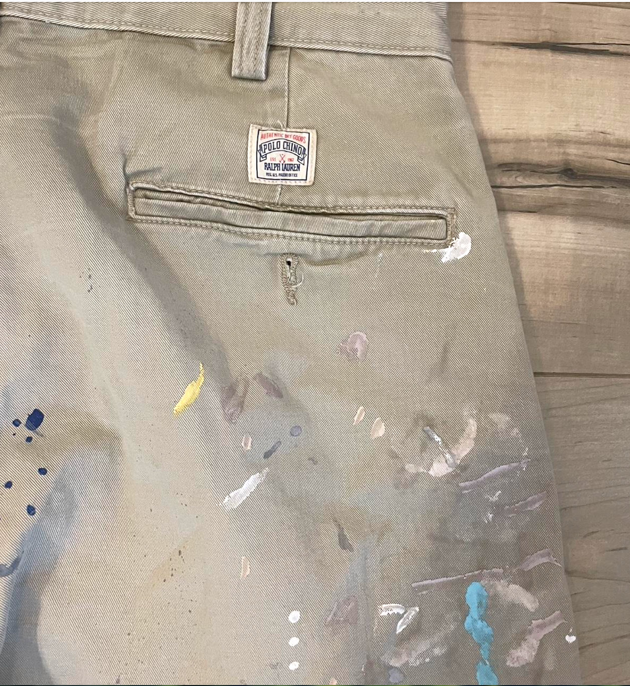 Ltd. Edition Polo Ralph Lauren Big Chino Hand Paint Splatter Khaki Work Pants 34