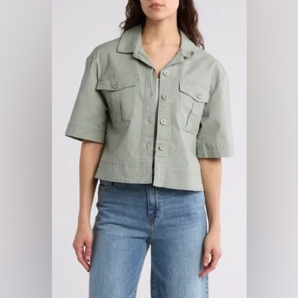 Habitual Green Cropped Short-Sleeve Utility Jacket (Small)