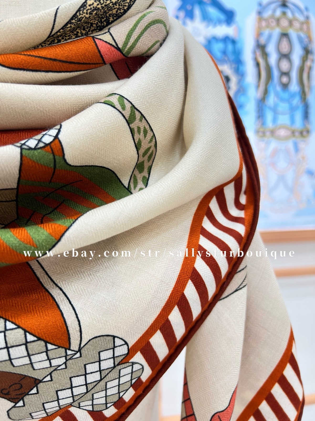 2025 Sallys 70% Cashmere 30% Silk Wrap Scarf Horses Print Double Face Shawl 53″