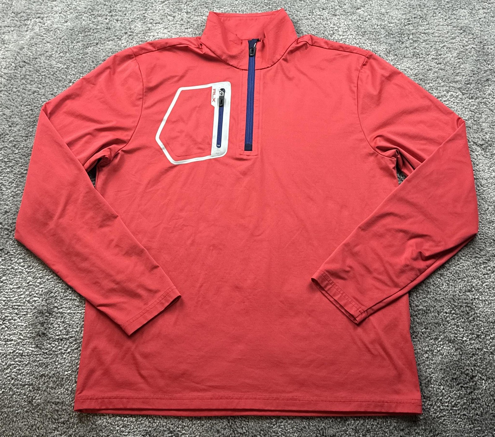 RLX Sweatshirt Mens Large Red 1/4 Zip Golf Pullover Zip Pocket Mock Neck Logo