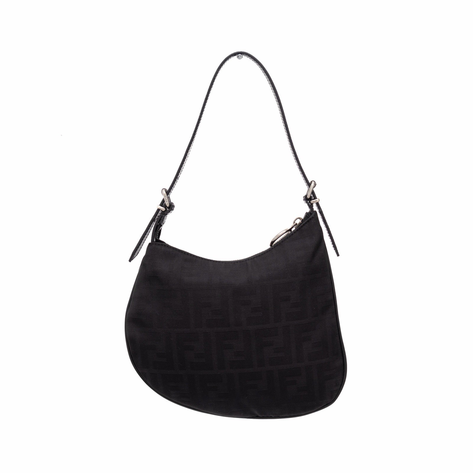 FENDI FF Monogram Zucchino Canvas Oyster Shoulder Mini Bag Black RARE VTG Y2K
