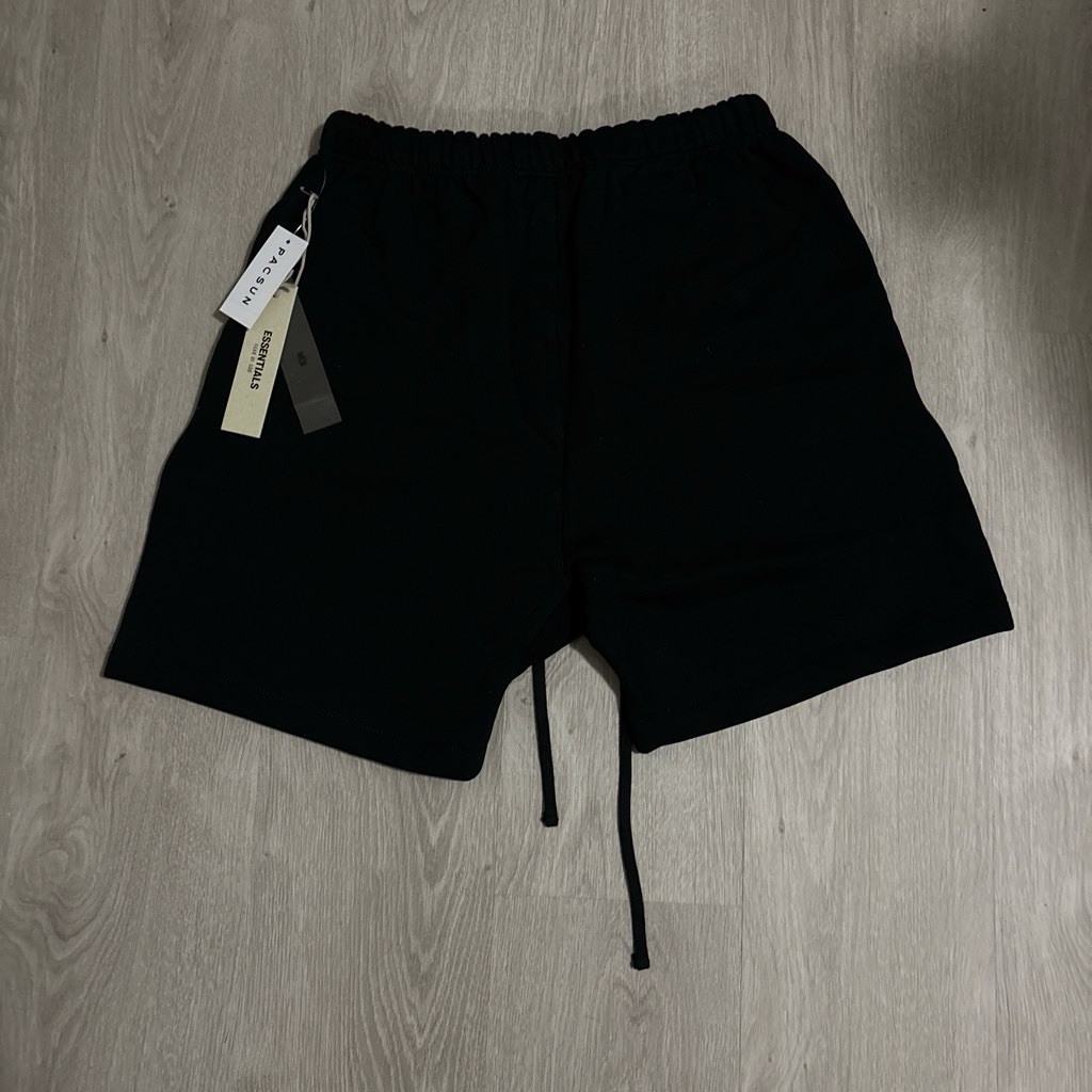 Essentials Men’s Black Fleece Sweat Shorts Logo Pockets Drawstring