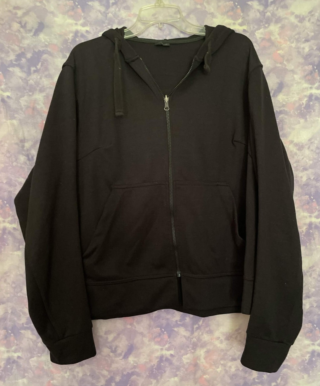 2XL WOMENS BLACK ALL COTTON LONGSLEEVE HOODIE THUMBHOLE SLOUCH COMFY SWEATSHIRT